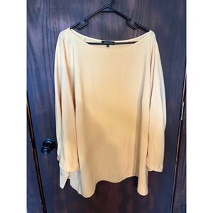Lafayette 148 New York Yellow Boatneck Long Sleeve Blouse Top Plus Size 3X
